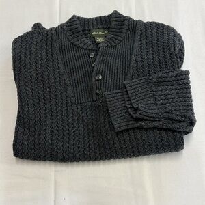 Eddie Bauer Gray Cotton Cable Knit Fisherman Sweater Mens XL Unisex Pullover